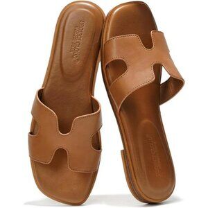 Project Cloud Leather Slide Sandals for Women Memory Foam Flat Slip On Shoes